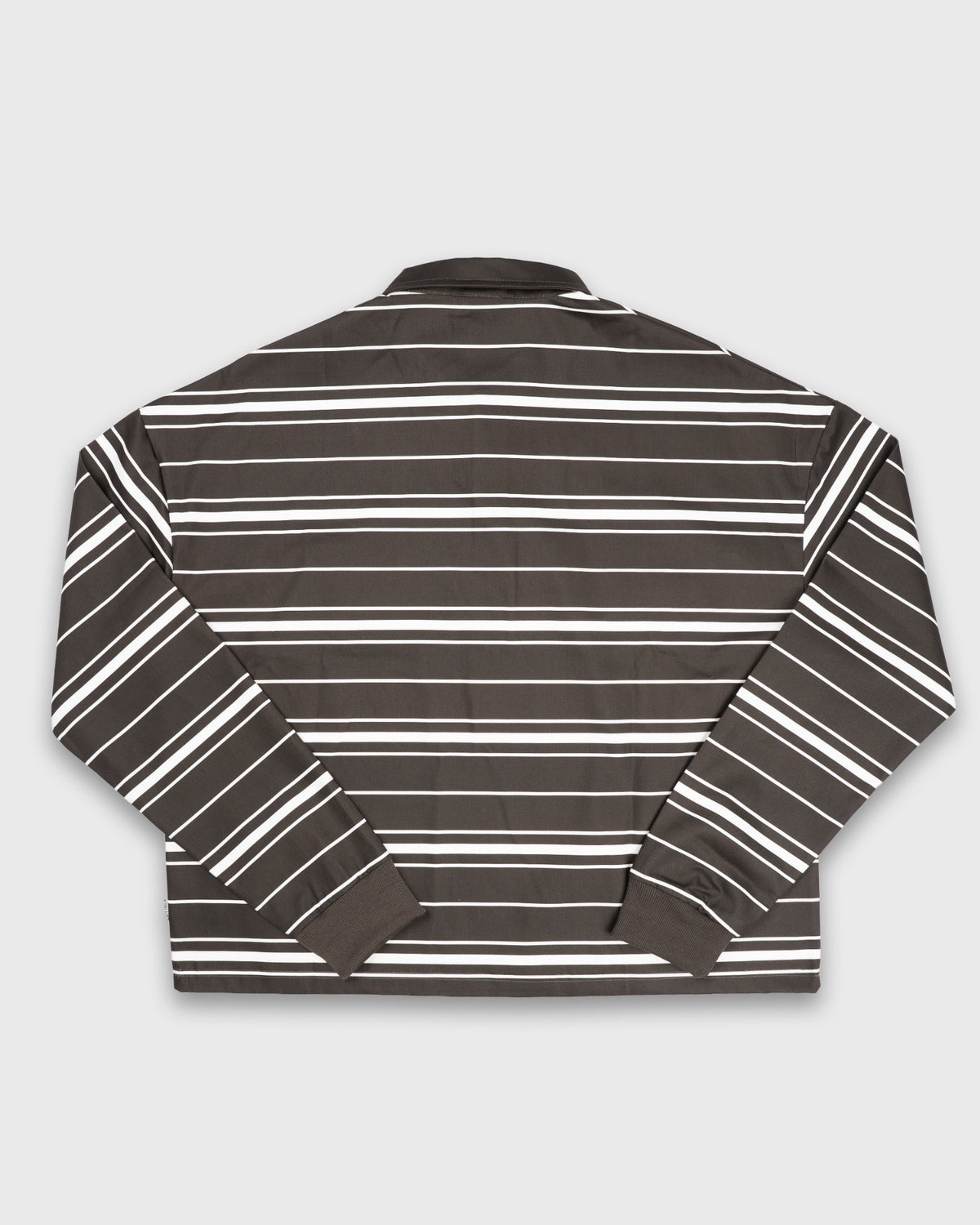 Brown/White Striped Long-Sleeve Polo T-Shirt-4
