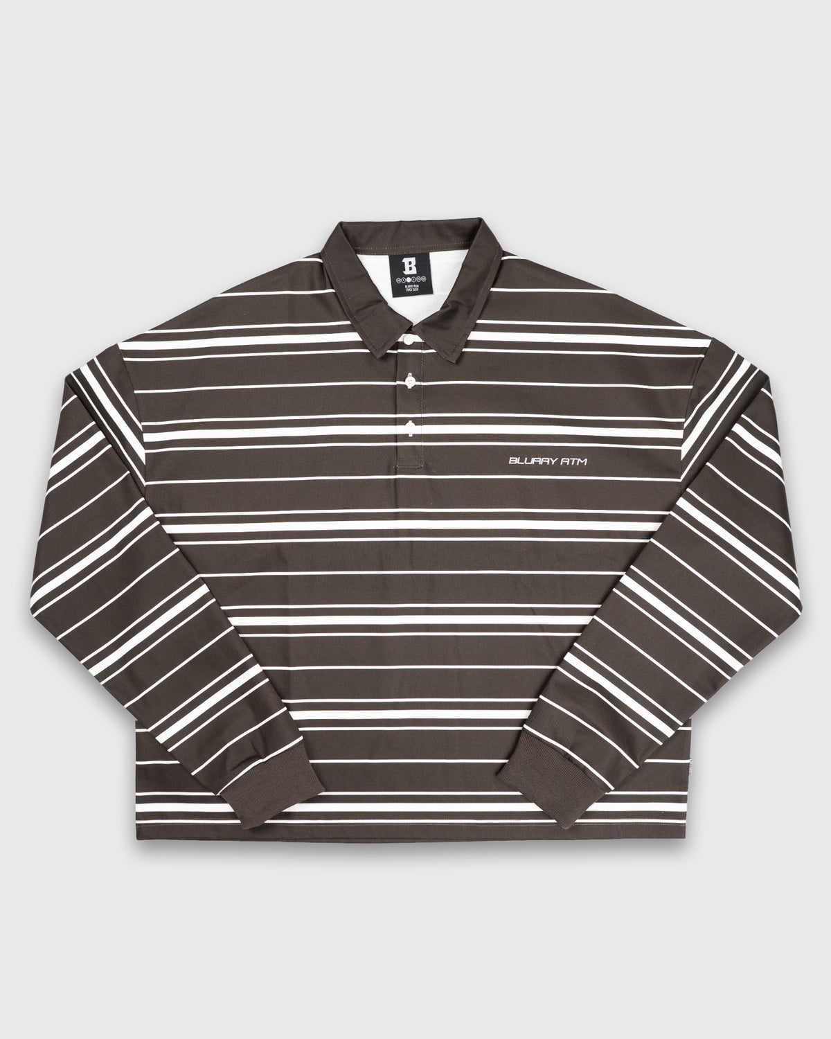 Brown/White Striped Long-Sleeve Polo T-Shirt