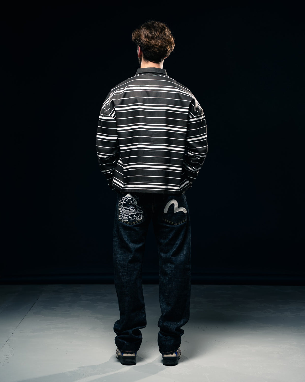 Brown/White Striped Long-Sleeve Polo T-Shirt-7