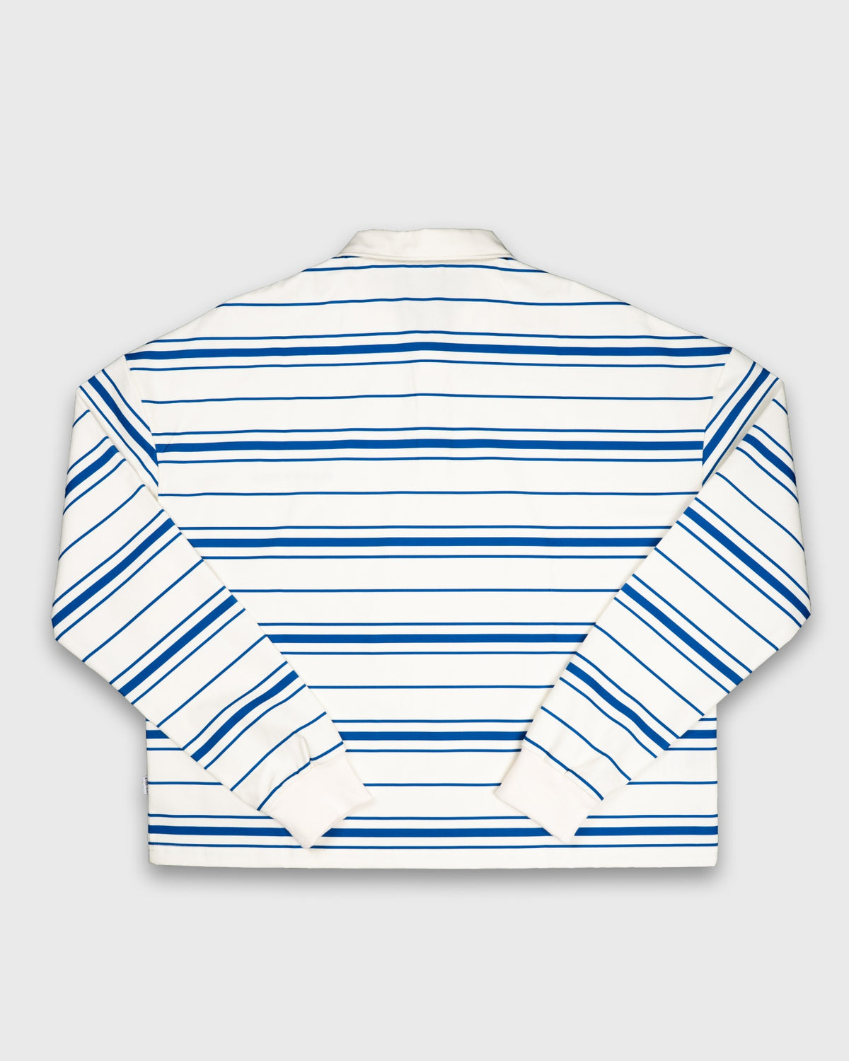 Creme/Blue Striped Long-Sleeve Polo T-Shirt-4
