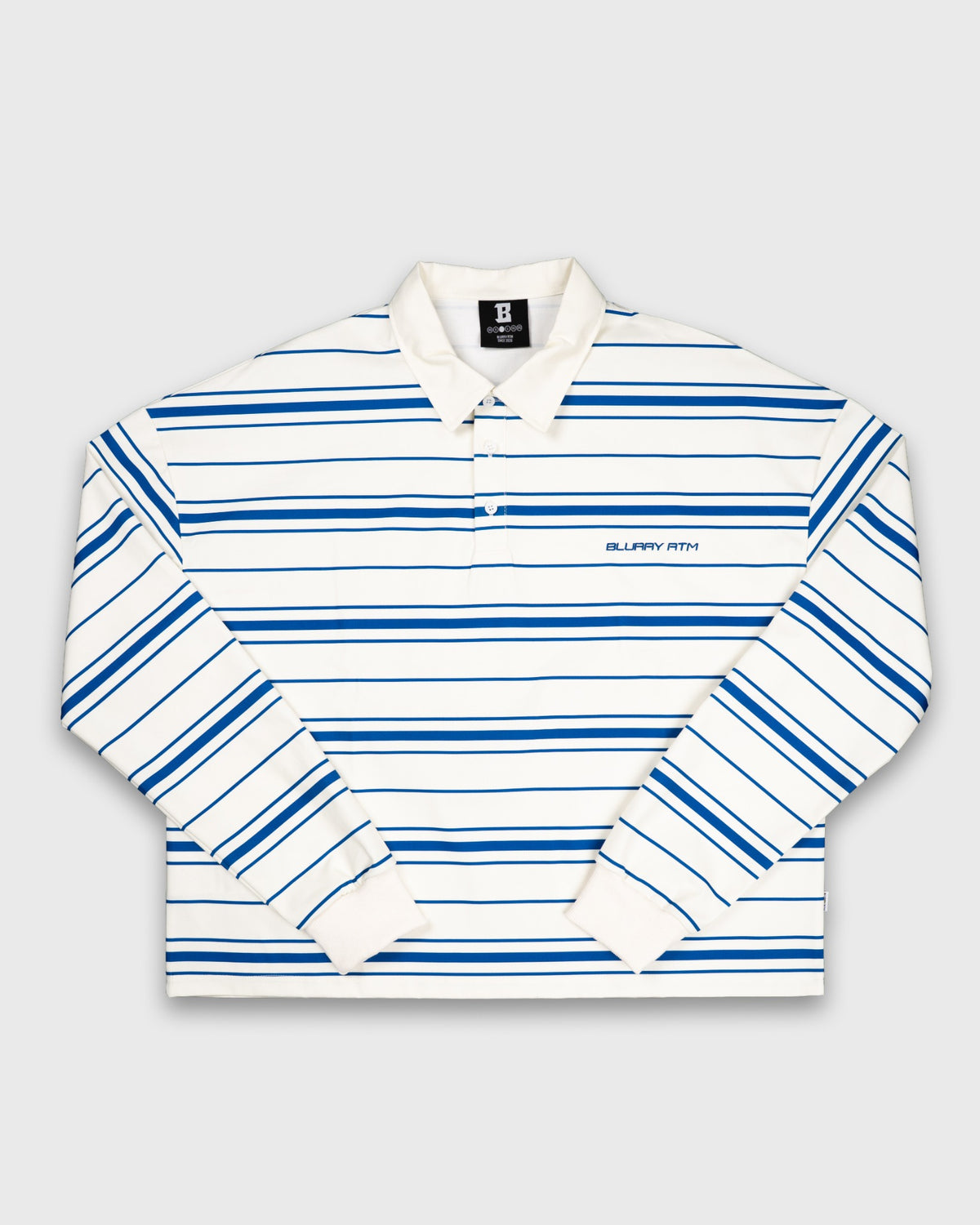 Creme/Blue Striped Long-Sleeve Polo T-Shirt-3