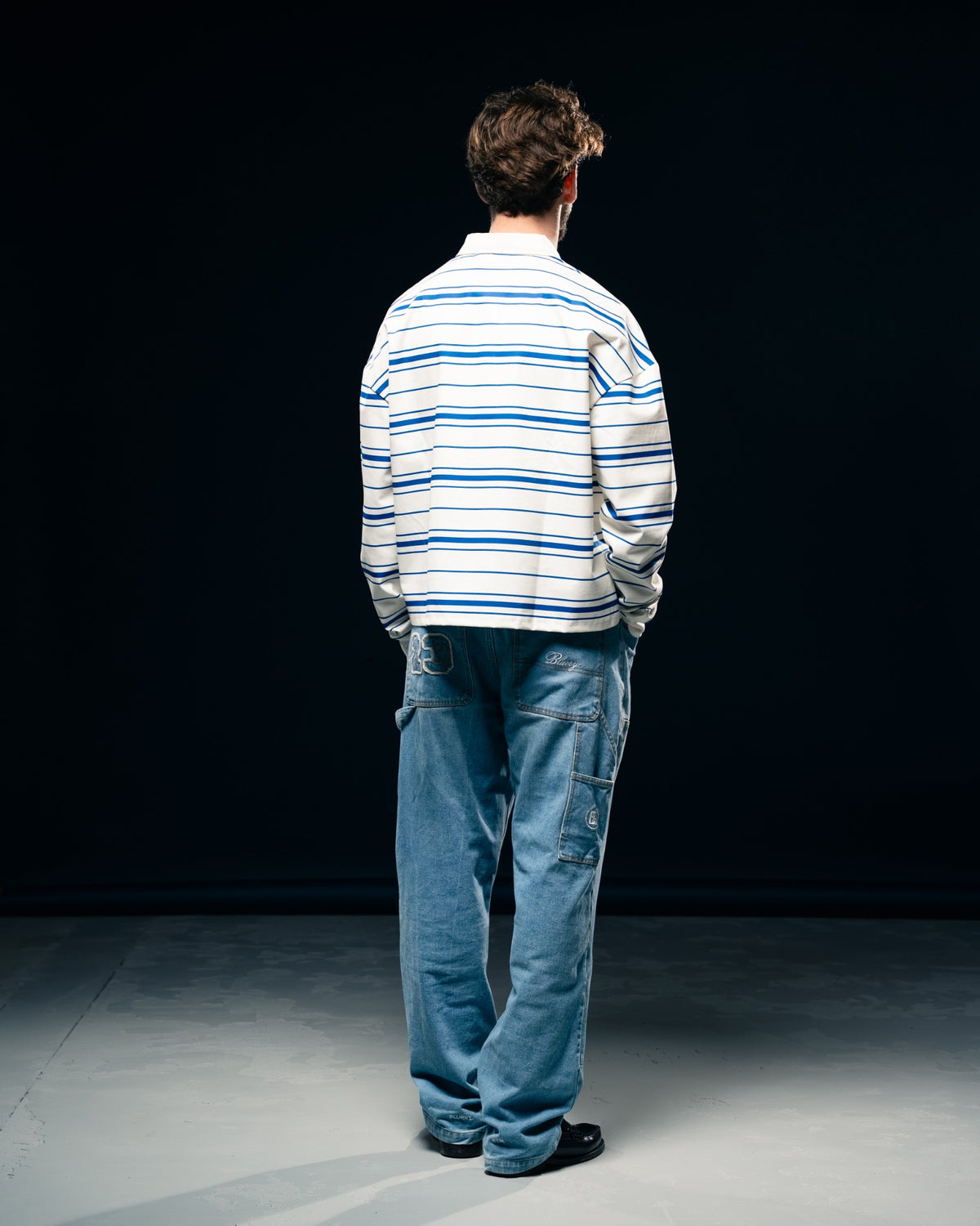 Creme/Blue Striped Long-Sleeve Polo T-Shirt-7